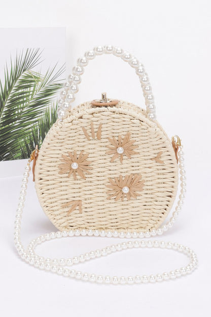 Faux Straw Handmade Clutch W/pearl Handle - Farnelli
