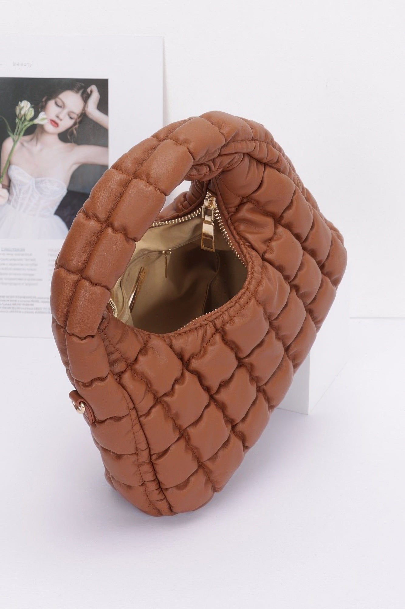 Quilted Faux Leather Padded Hobo Bag - Farnelli