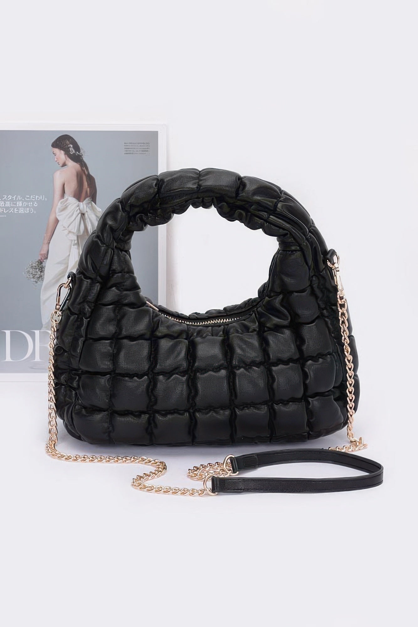 Quilted Faux Leather Padded Hobo Bag - Farnelli