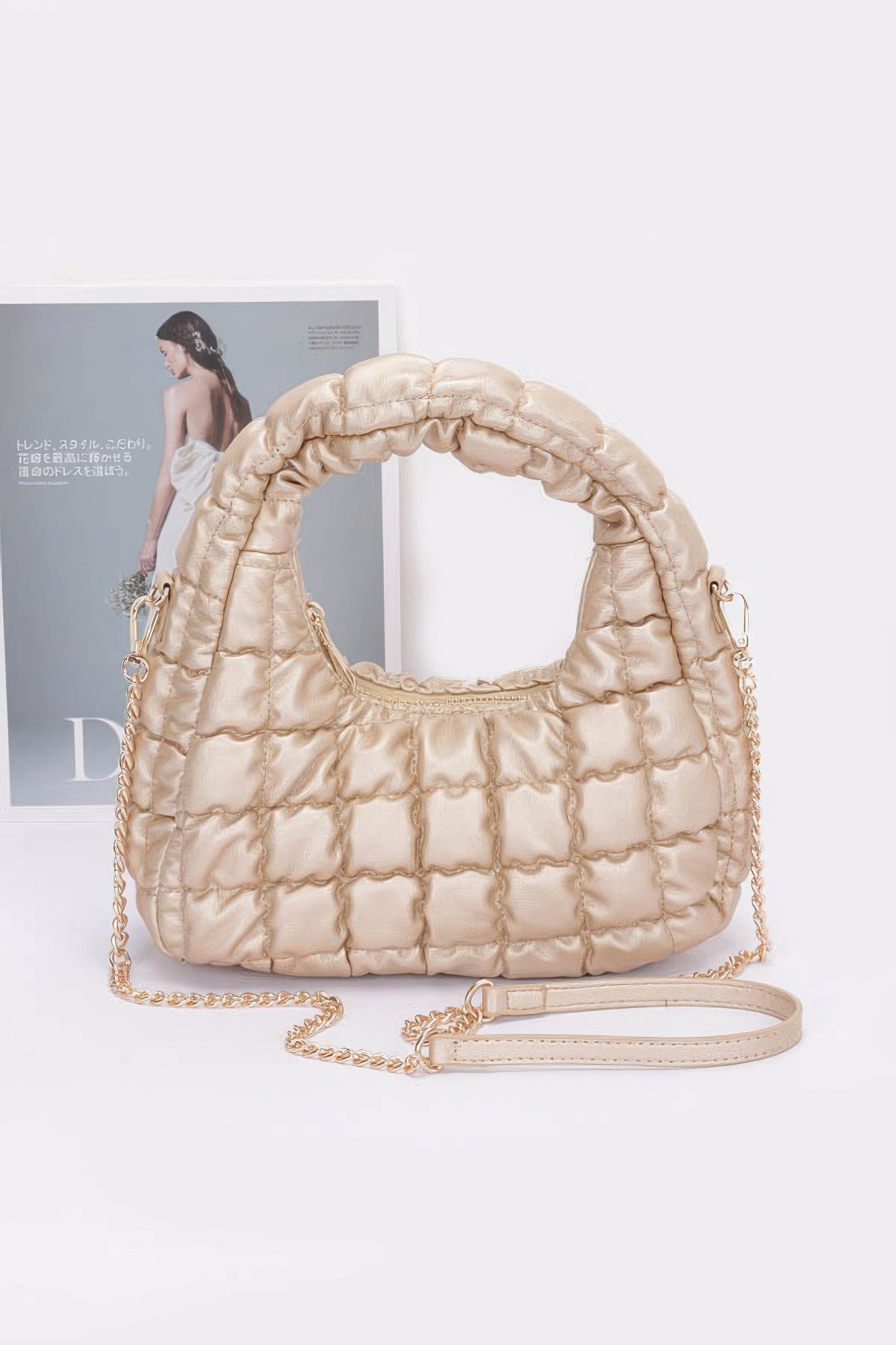 Quilted Faux Leather Padded Hobo Bag - Farnelli