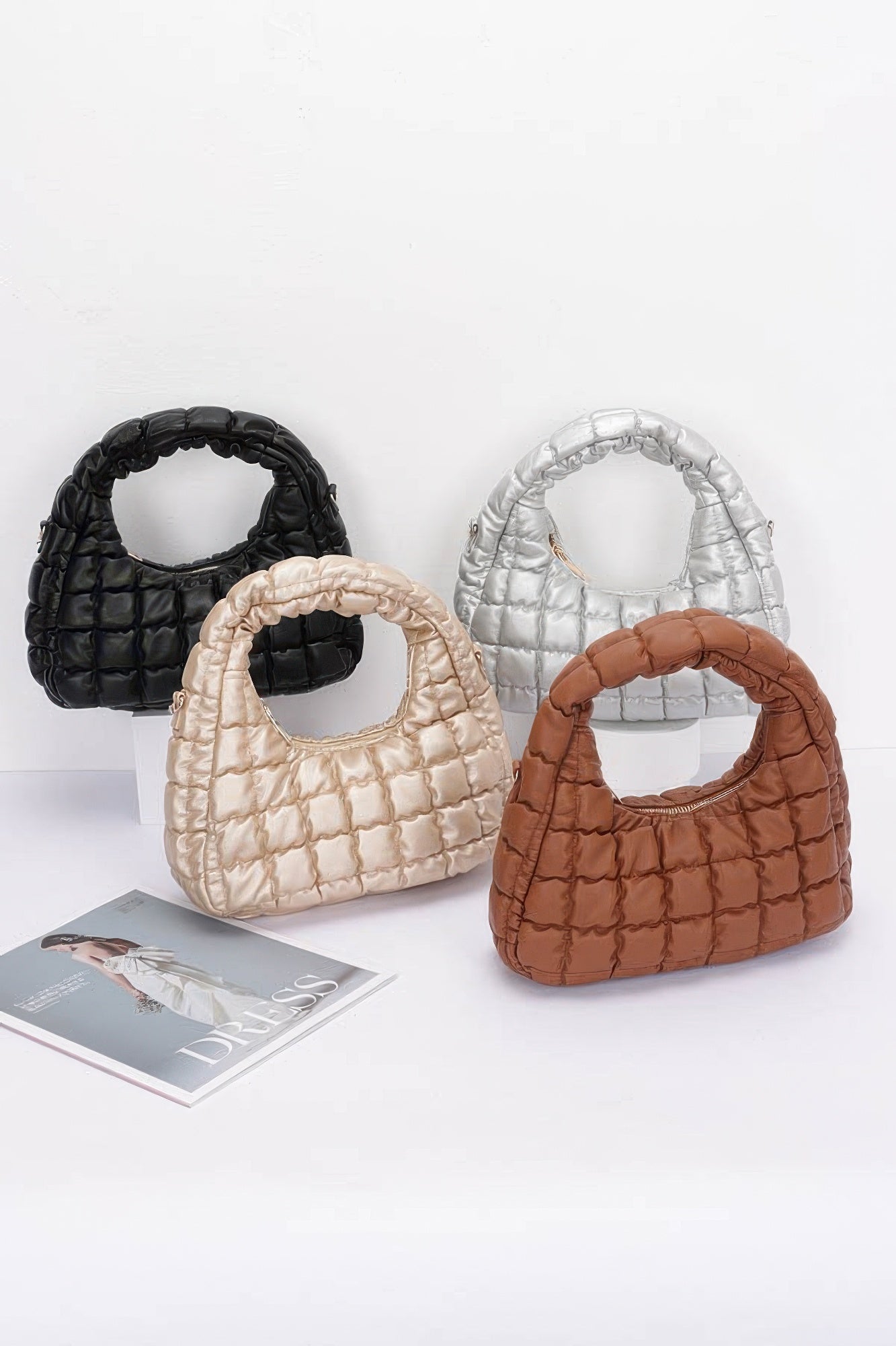 Quilted Faux Leather Padded Hobo Bag - Farnelli