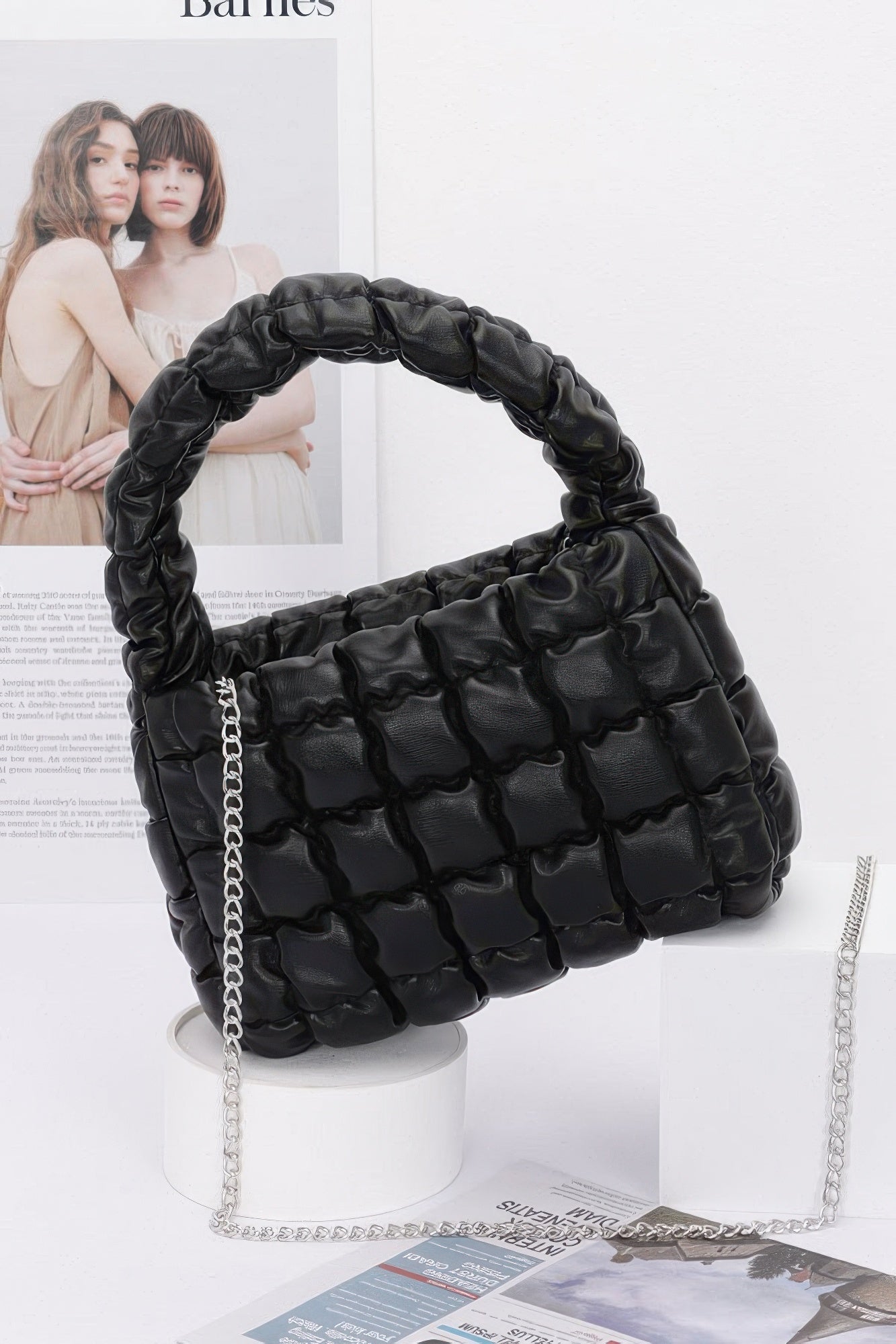 Quilted Faux Leather Padded Handle Bag - Farnelli