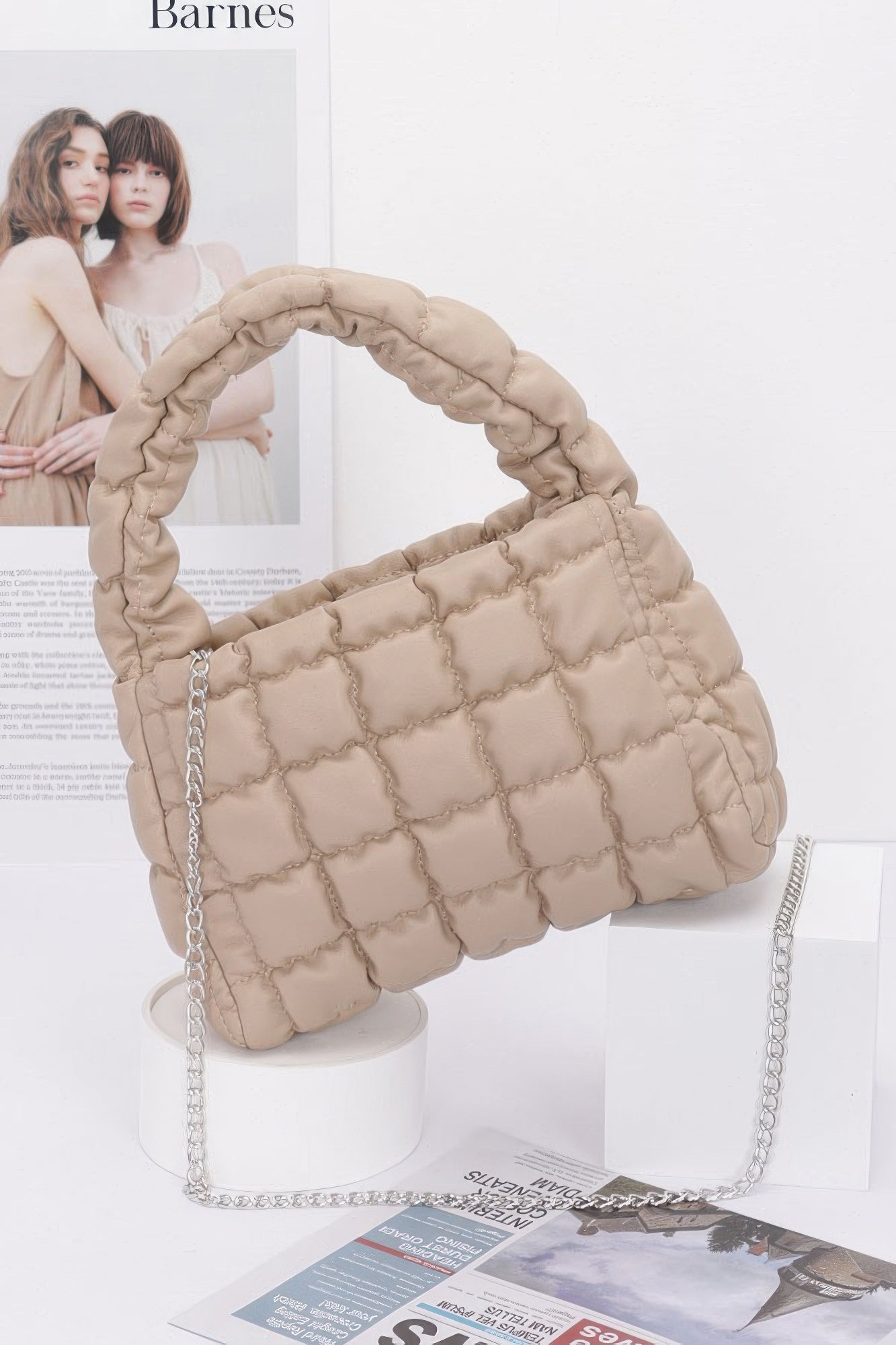 Quilted Faux Leather Padded Handle Bag - Farnelli