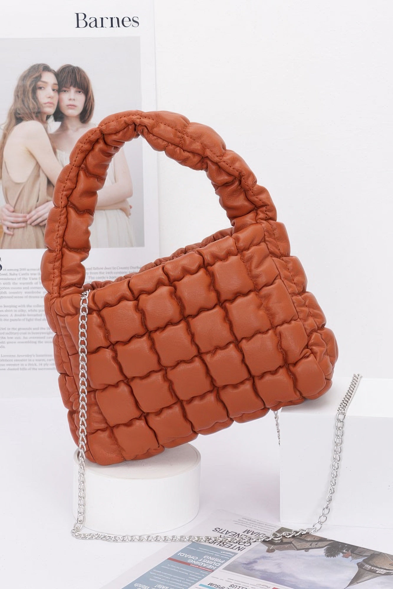 Quilted Faux Leather Padded Handle Bag - Farnelli