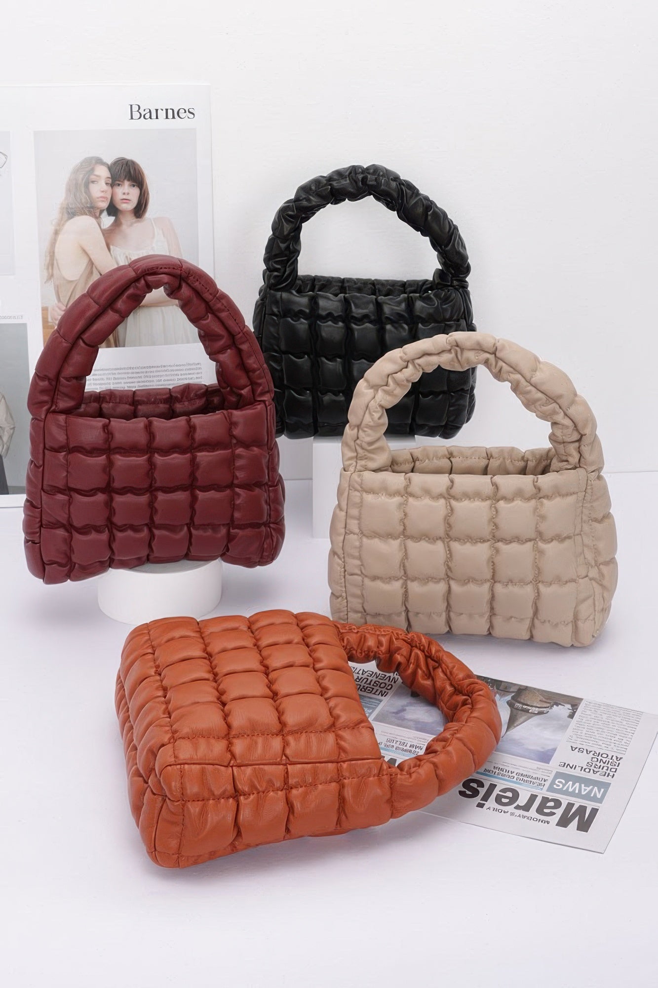 Quilted Faux Leather Padded Handle Bag - Farnelli