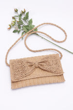 Faux Straw Handmade Ribbon Flap Clutch - Farnelli