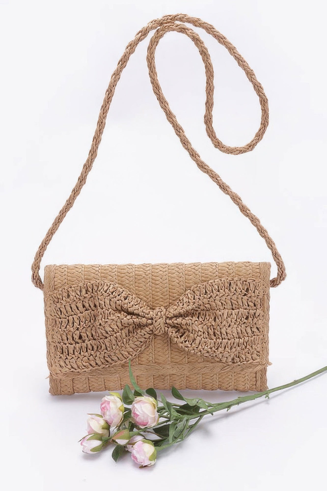 Faux Straw Handmade Ribbon Flap Clutch - Farnelli