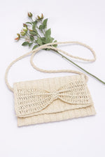 Faux Straw Handmade Ribbon Flap Clutch - Farnelli