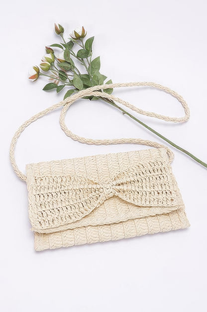 Faux Straw Handmade Ribbon Flap Clutch - Farnelli