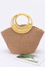 Faux Straw Bamboo Handle Tote Bag - Farnelli