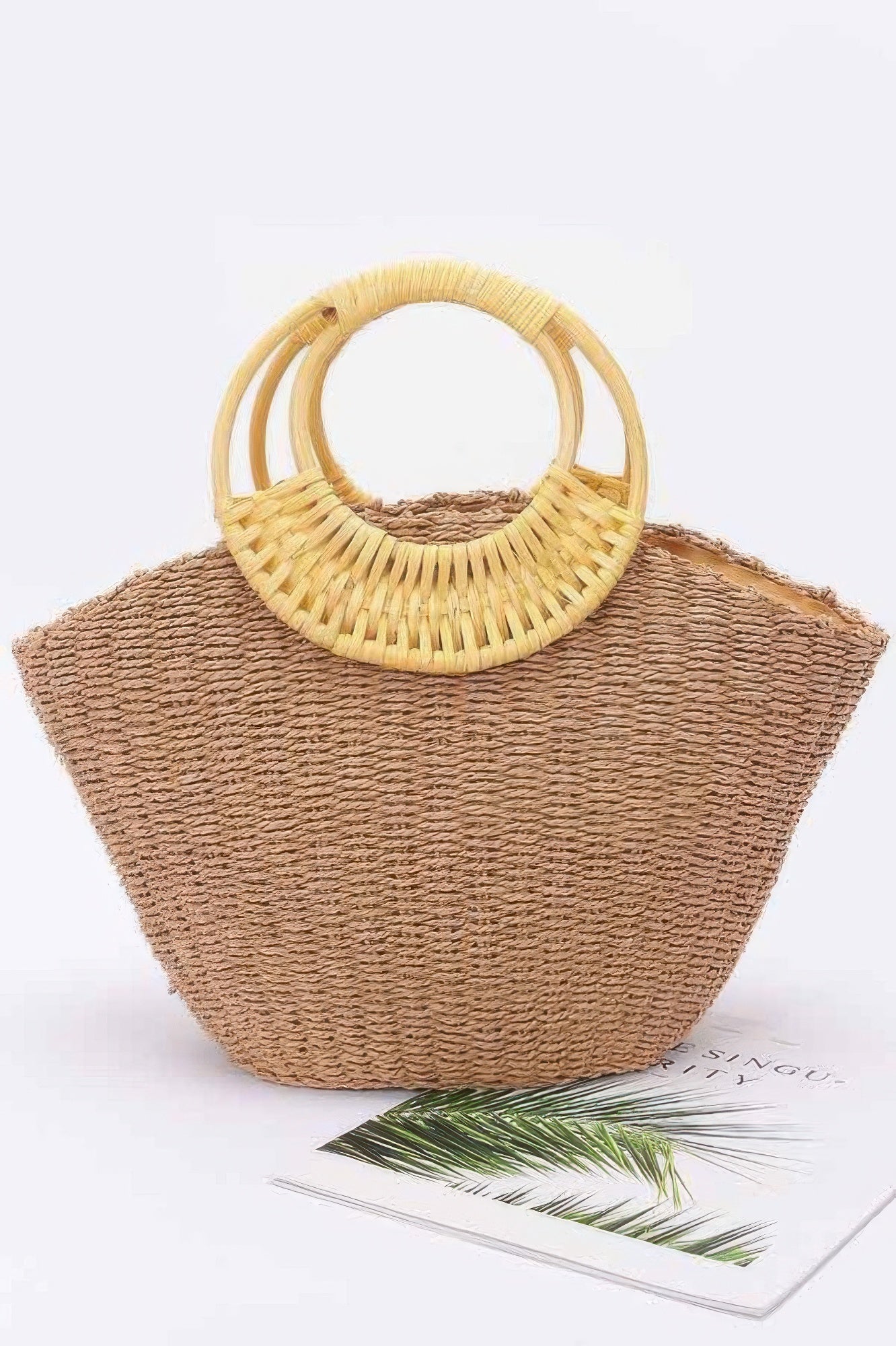 Faux Straw Bamboo Handle Tote Bag - Farnelli