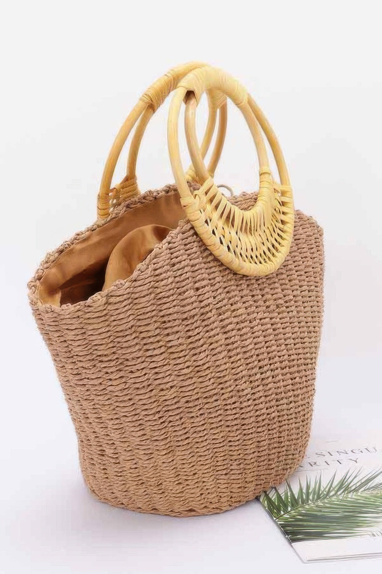 Faux Straw Bamboo Handle Tote Bag - Farnelli