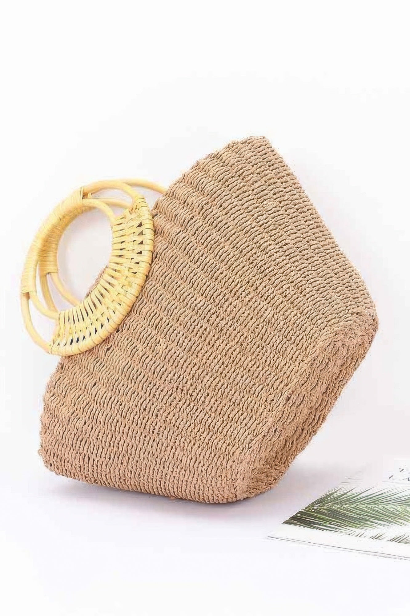 Faux Straw Bamboo Handle Tote Bag - Farnelli