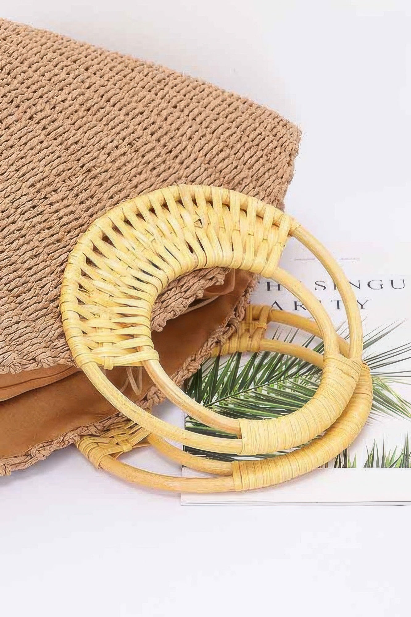 Faux Straw Bamboo Handle Tote Bag - Farnelli
