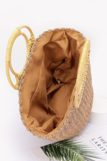 Faux Straw Bamboo Handle Tote Bag - Farnelli