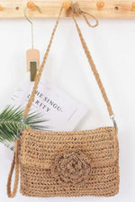 Faux Straw Handmade Flower Flap Clutch - Farnelli