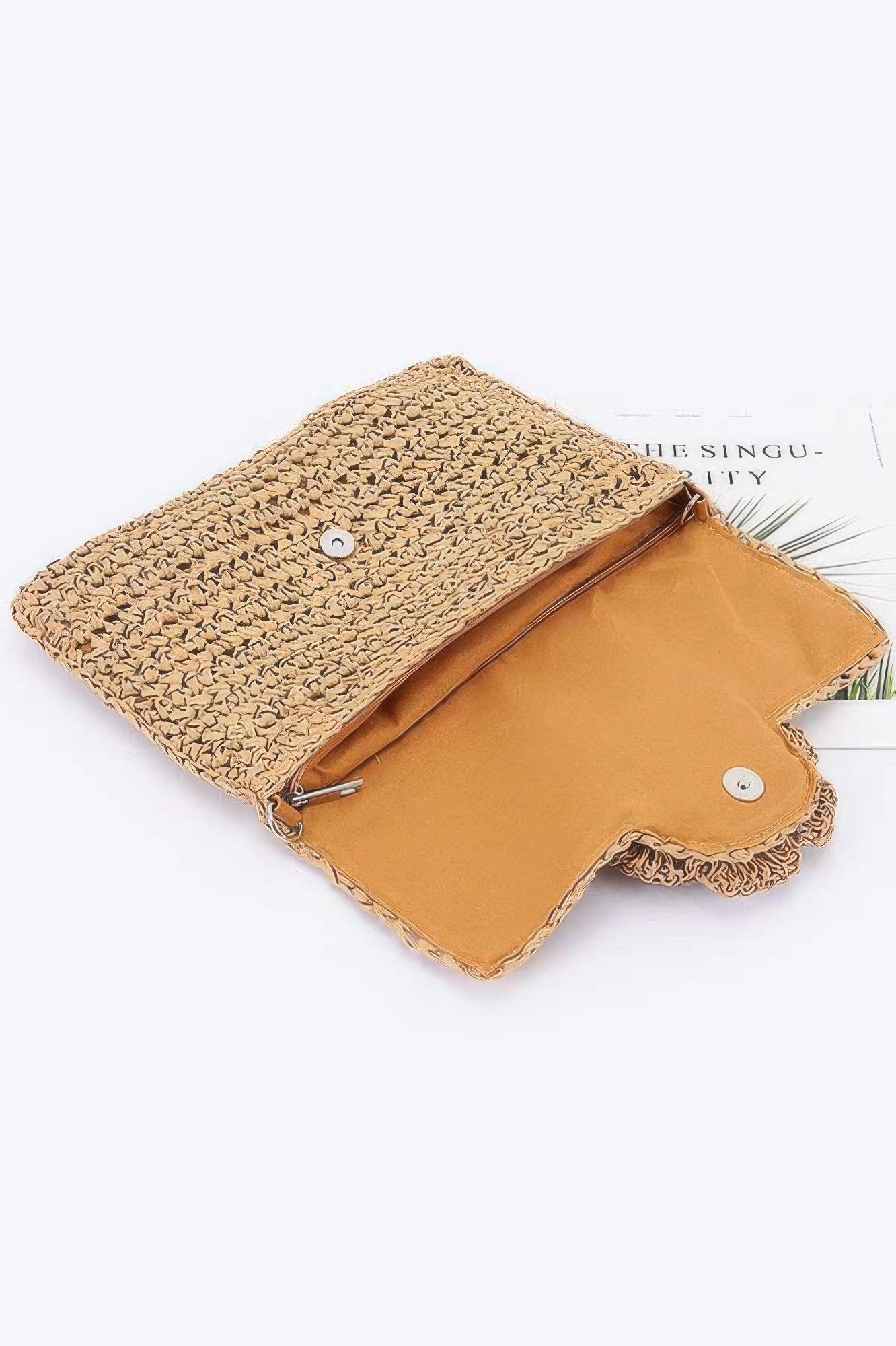 Faux Straw Handmade Flower Flap Clutch - Farnelli