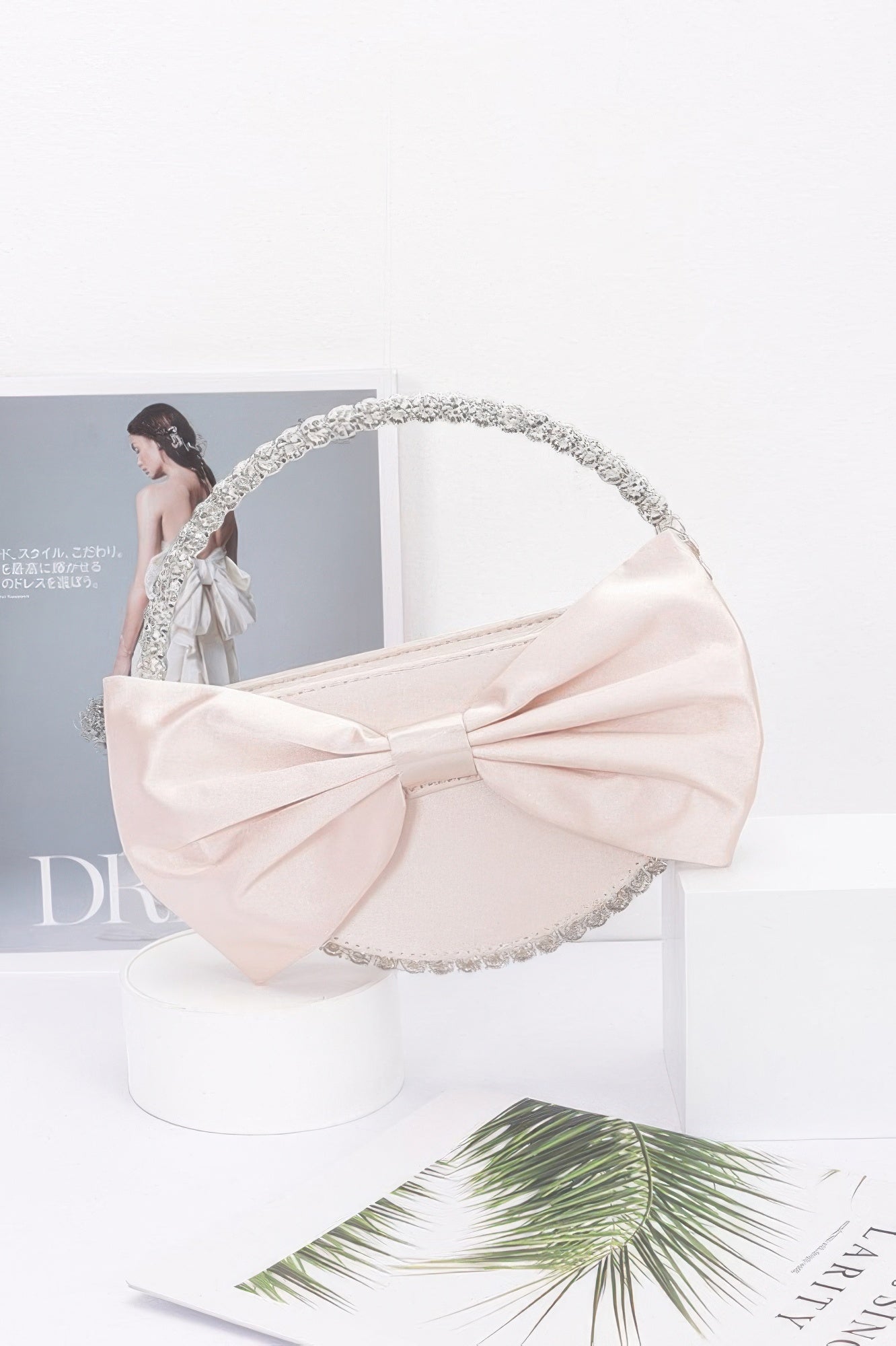 Satin Ribbon Round Rhinestone Metal Clutch - Farnelli