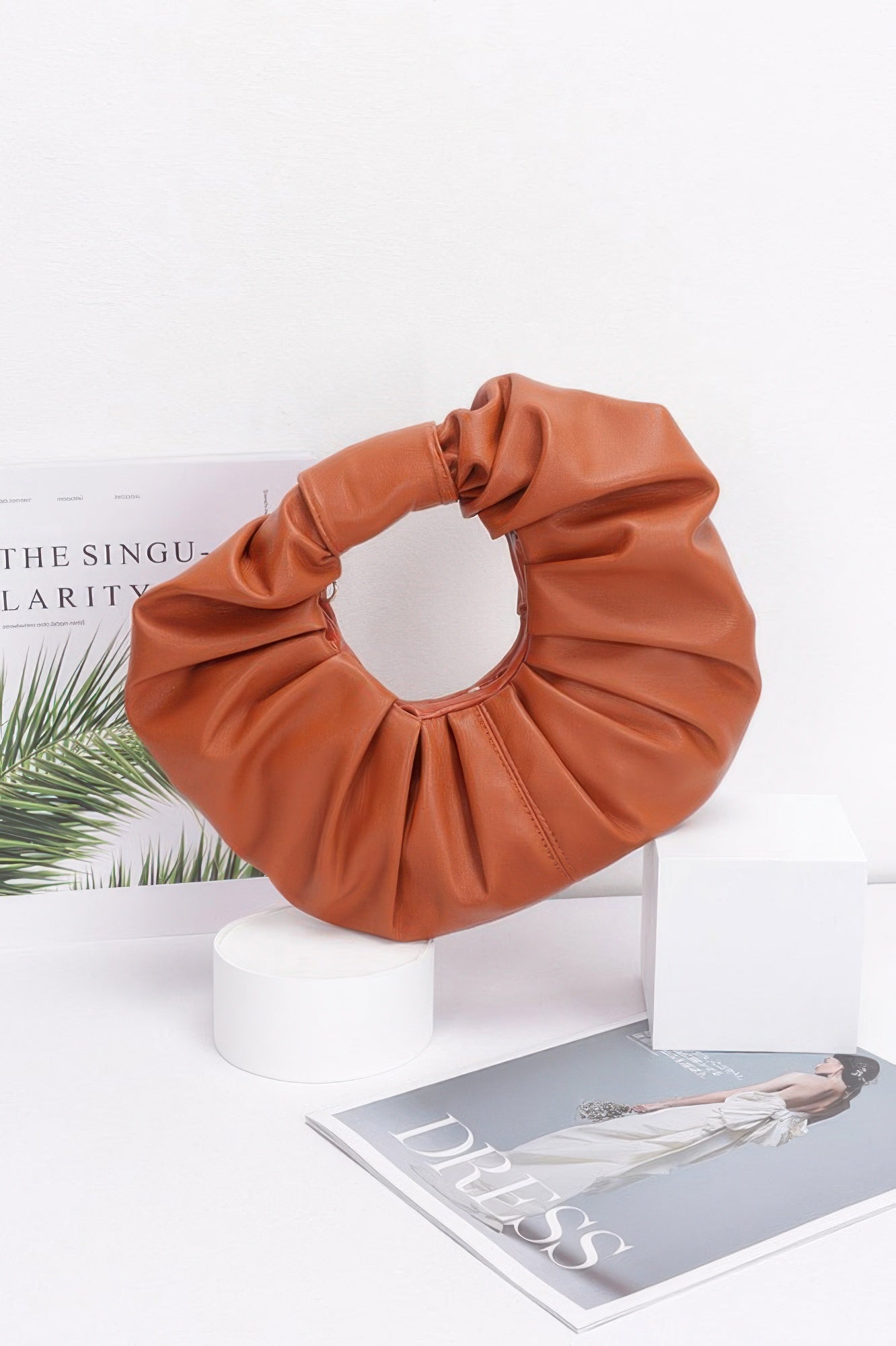 Faux Leather Pleated Handle Clutch - Farnelli