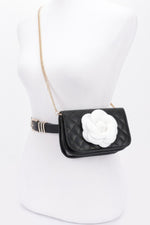 Faux Leather Quilted Flower Beltbag Shoulder Chain - Farnelli