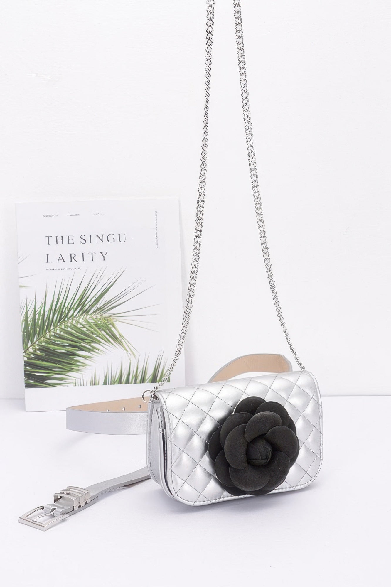 Faux Leather Quilted Flower Beltbag Shoulder Chain - Farnelli