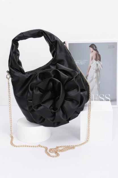 Faux Leather Big Flower Handle Bag - Farnelli
