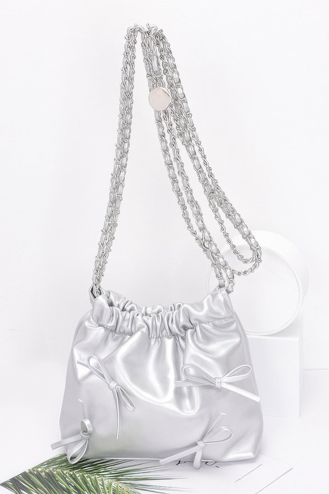 Faux Leather Multi Ribbon Bucket Chaincrossbodybag - Farnelli