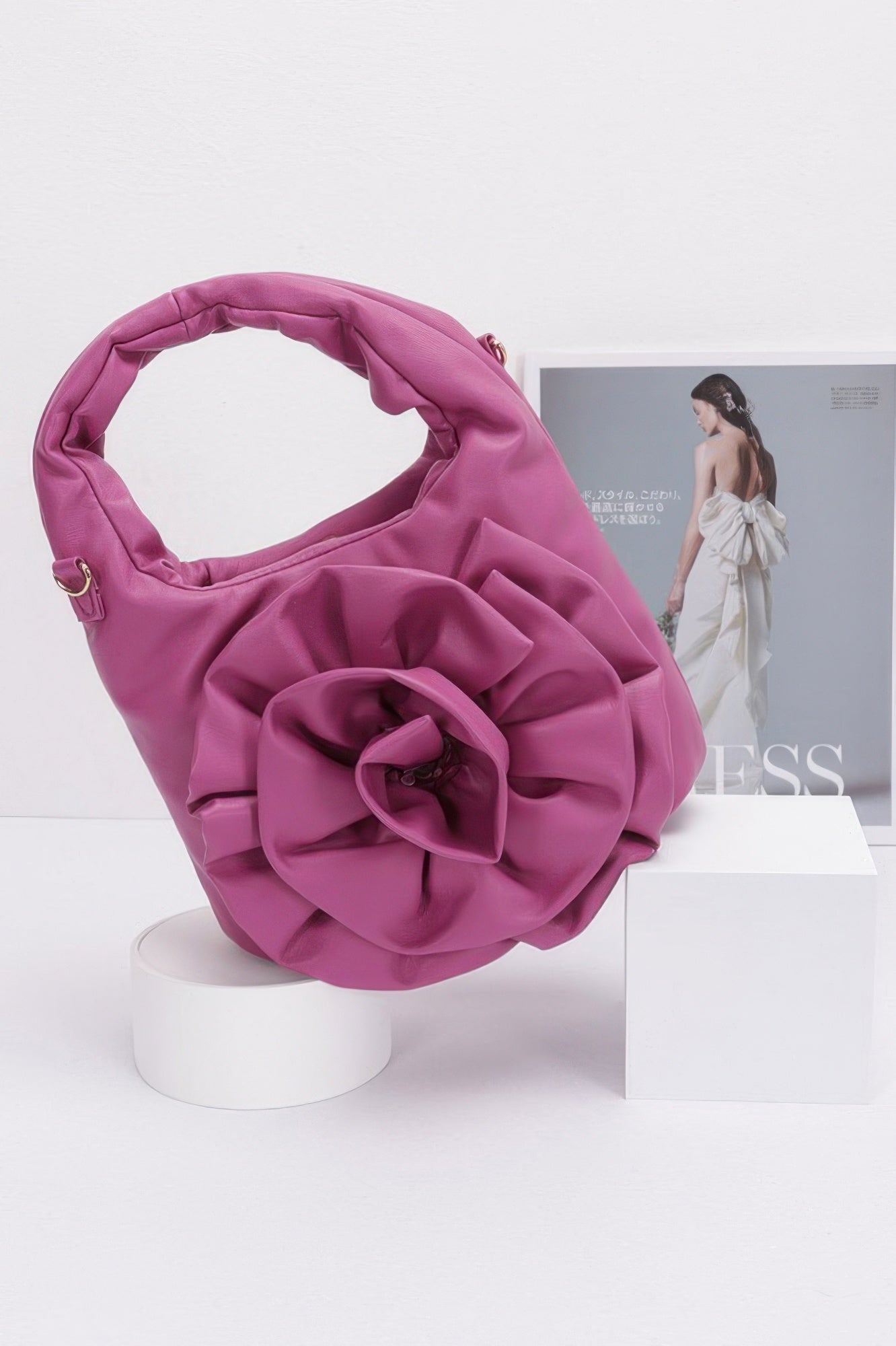 Faux Leather Big Flower Handle Bag - Farnelli