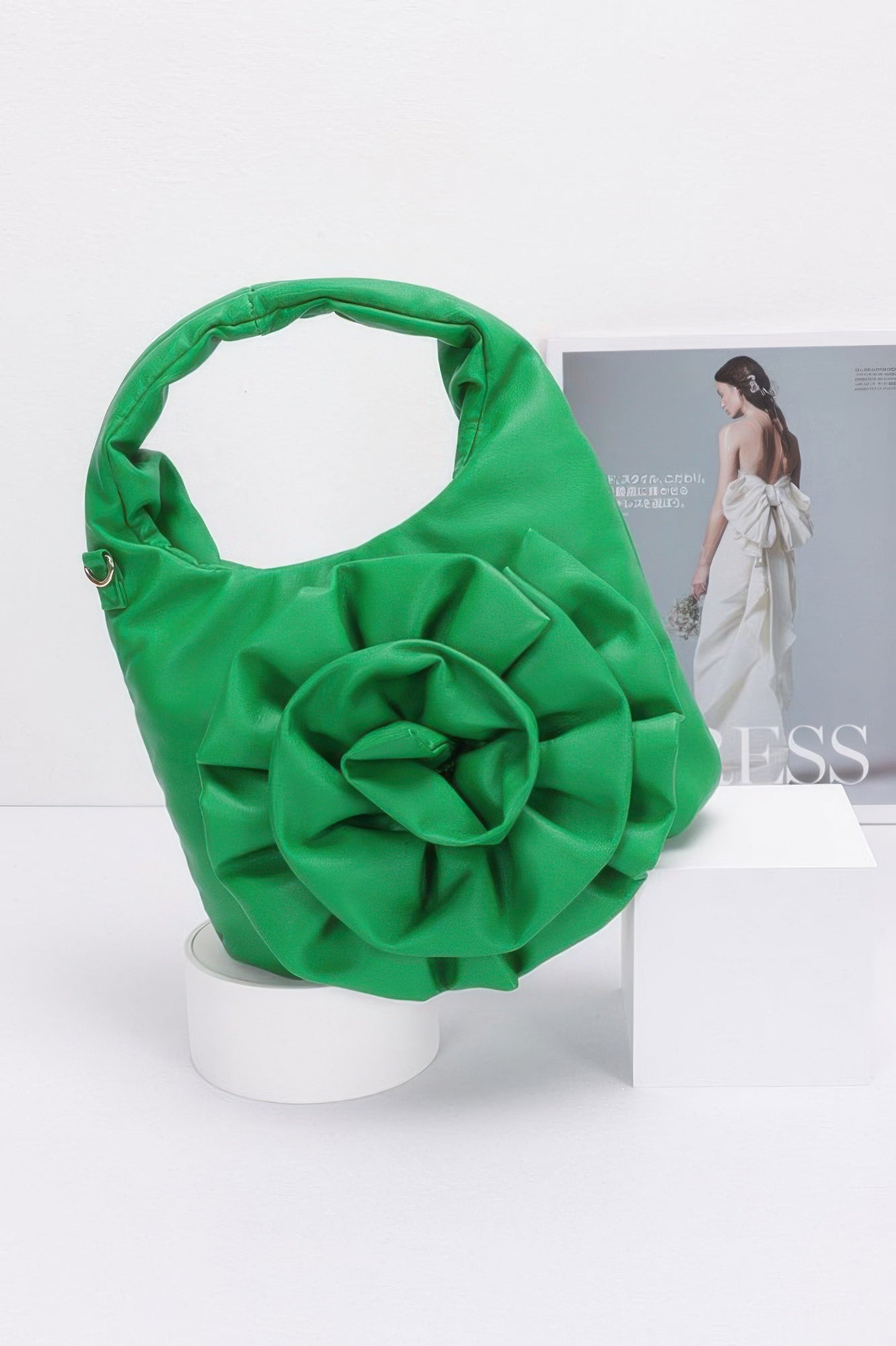 Faux Leather Big Flower Handle Bag - Farnelli