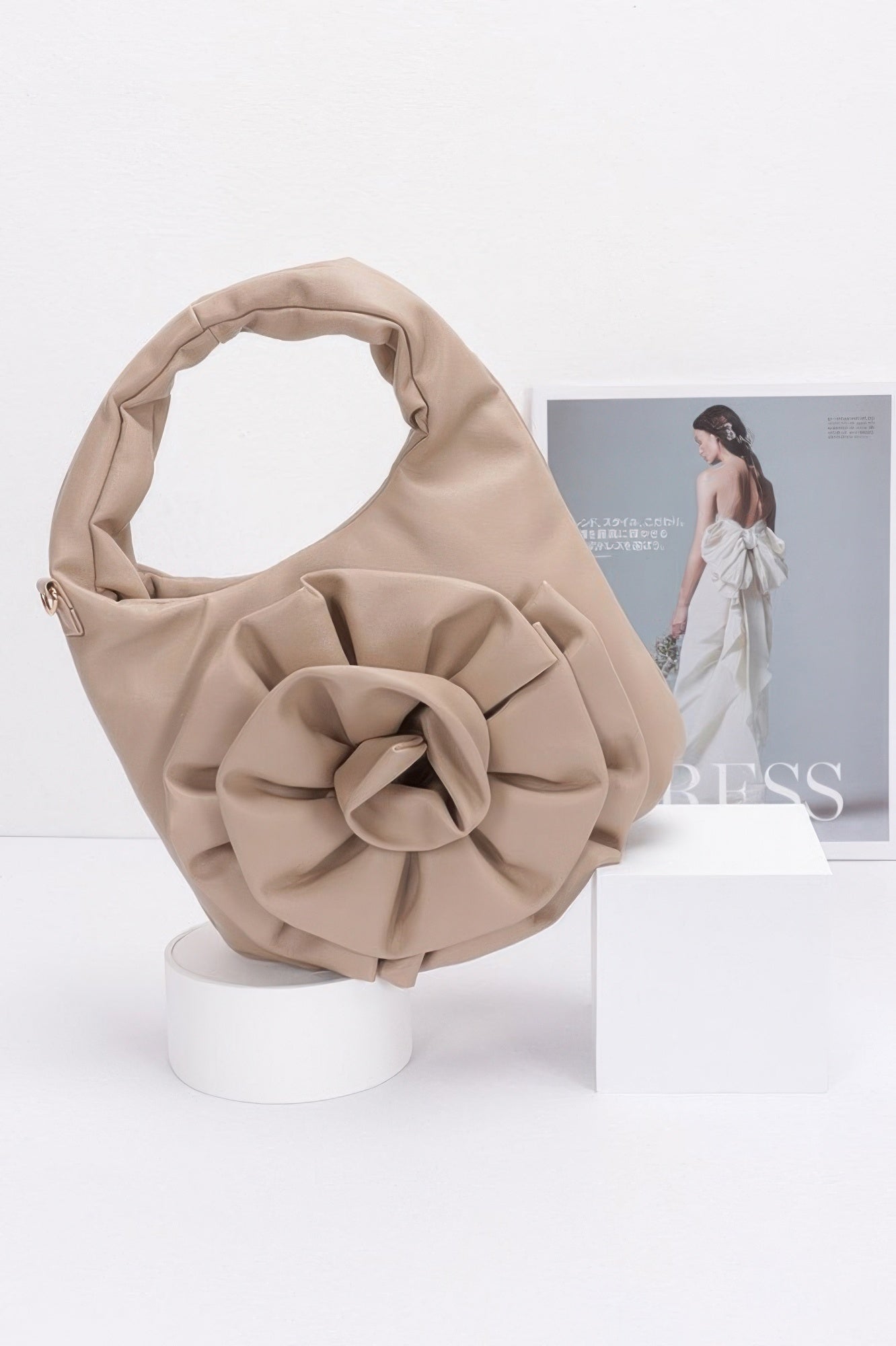 Faux Leather Big Flower Handle Bag - Farnelli