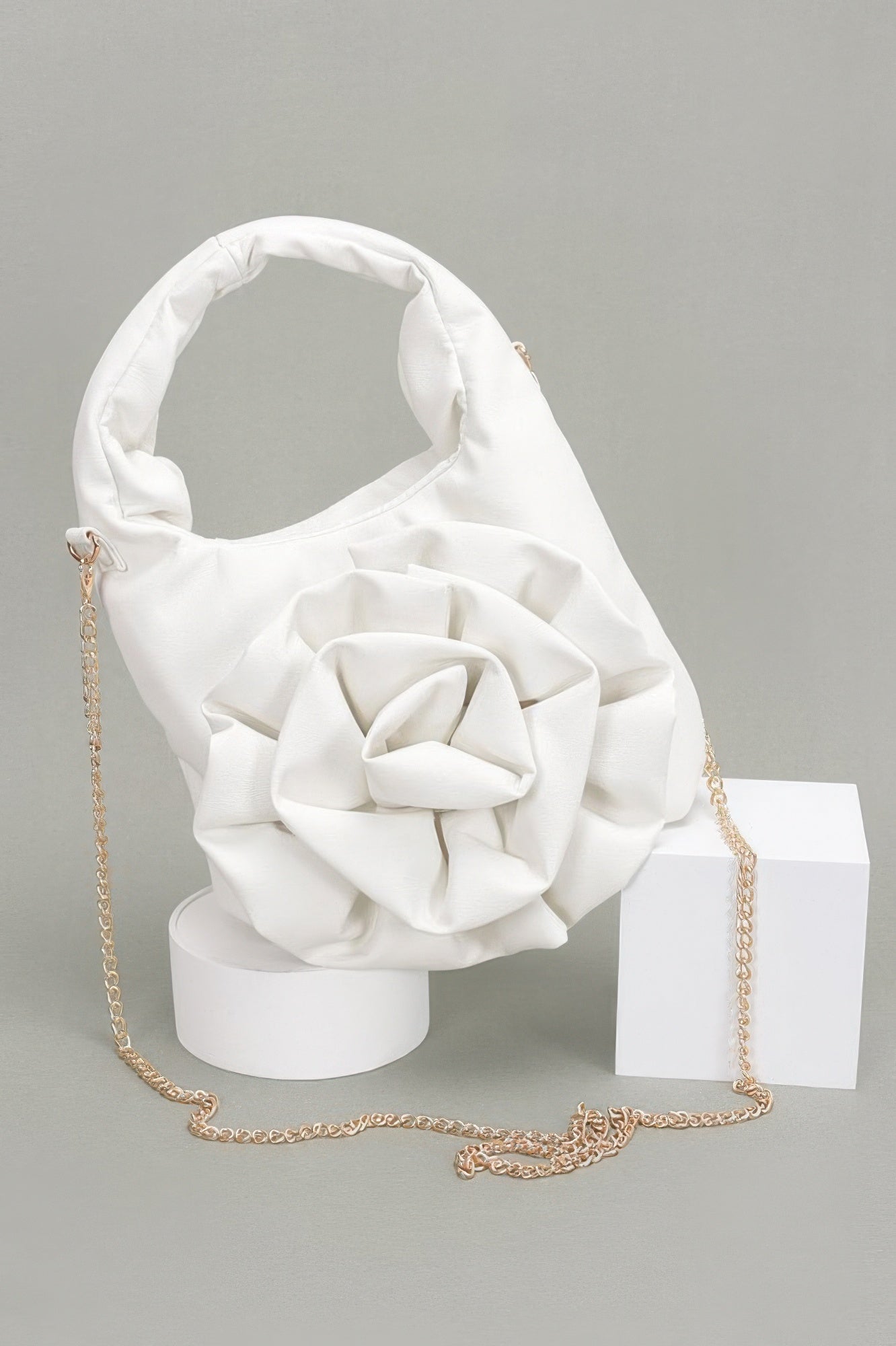 Faux Leather Big Flower Handle Bag - Farnelli