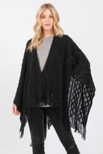 Diamond Pattern Tassel Knit Ruana - Farnelli