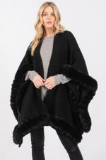 Faux Fur Trim Cape With Closure - Farnelli