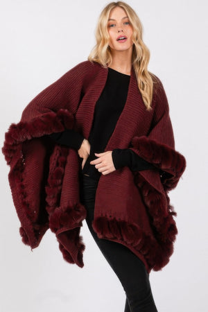 Faux Fur Trim Cape With Closure - Farnelli