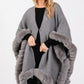 Faux Fur Trim Cape With Closure - Farnelli