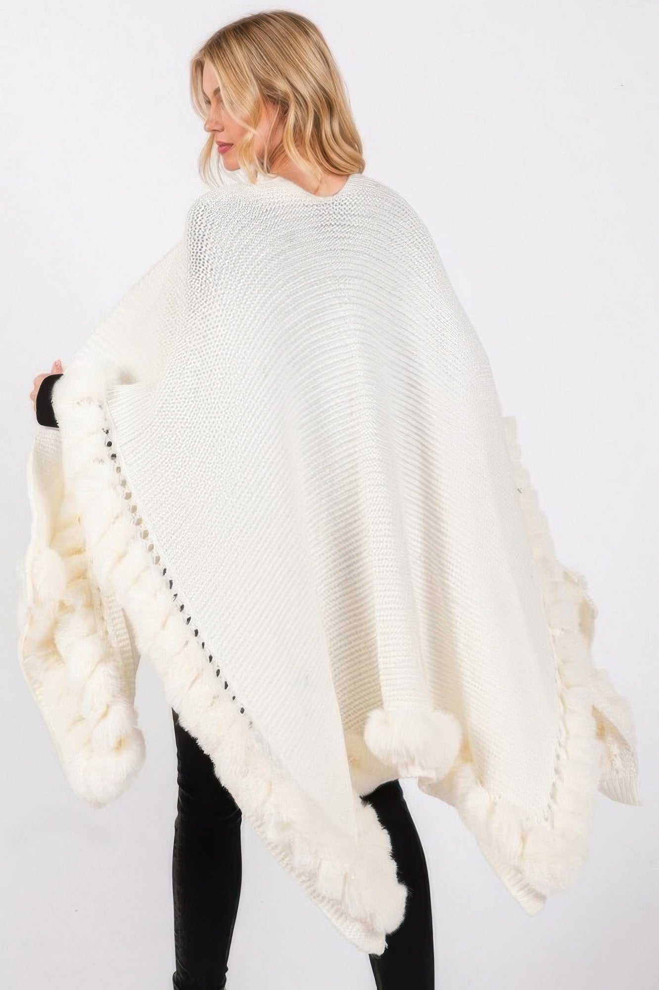 Faux Fur Trim Cape With Closure - Farnelli