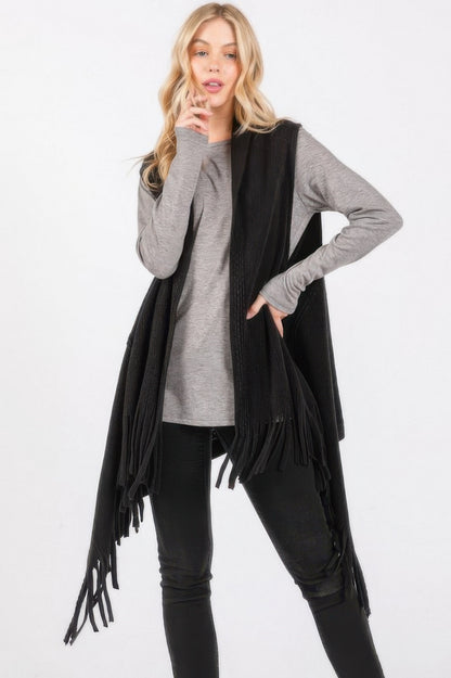 Embossed Dotted Line Tassel Knit Vest - Farnelli