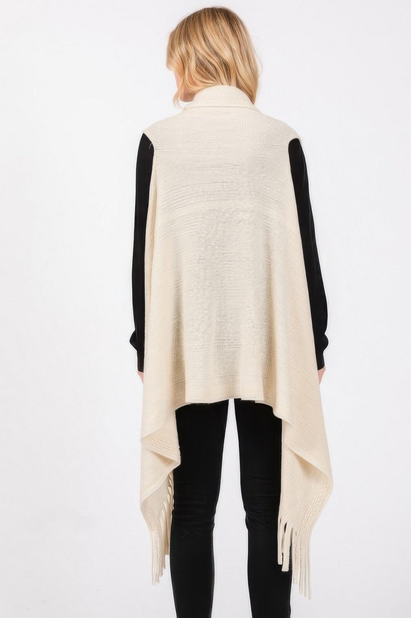 Embossed Dotted Line Tassel Knit Vest - Farnelli