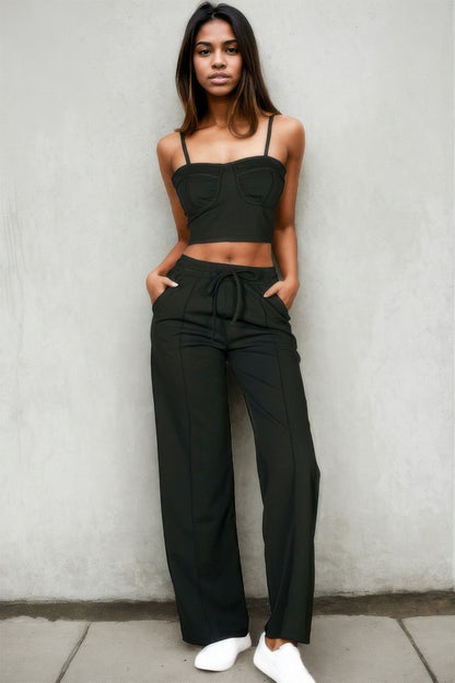 Bustier Crop Cami Top & Slant Pocket Straight Pants - Farnelli