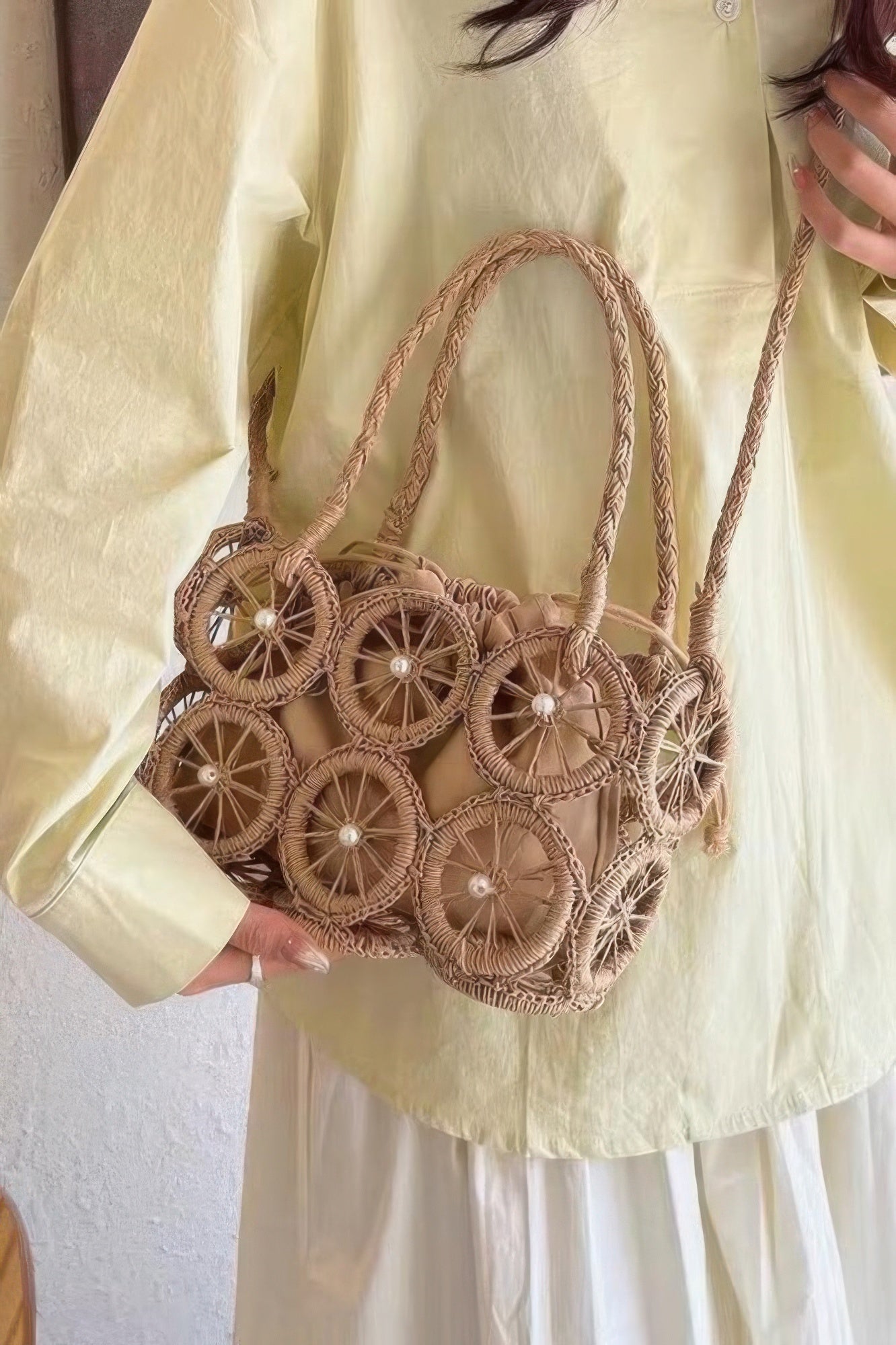 Faux Straw Multi Round Handmade Crossbody Bag - Farnelli