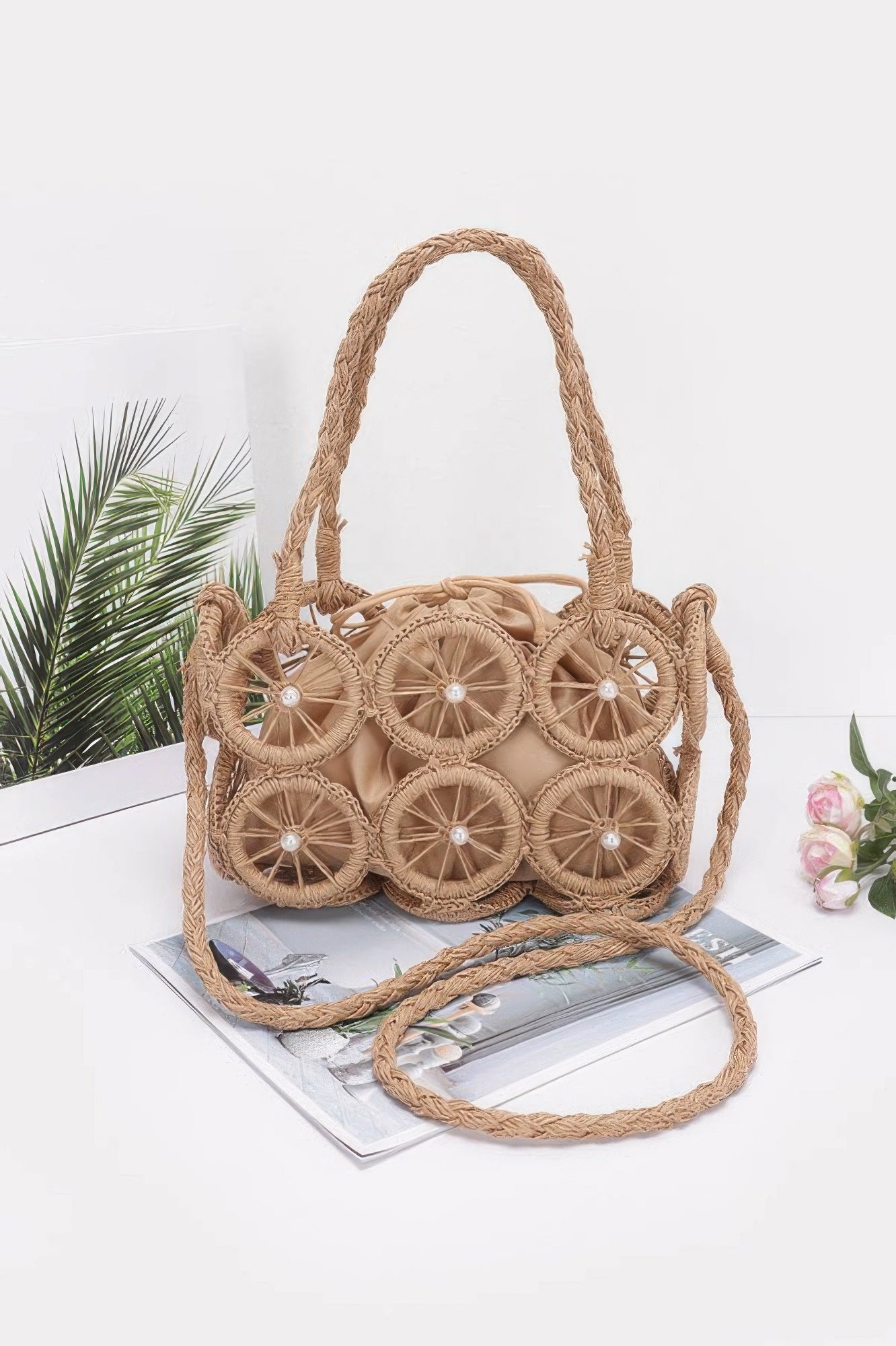 Faux Straw Multi Round Handmade Crossbody Bag - Farnelli