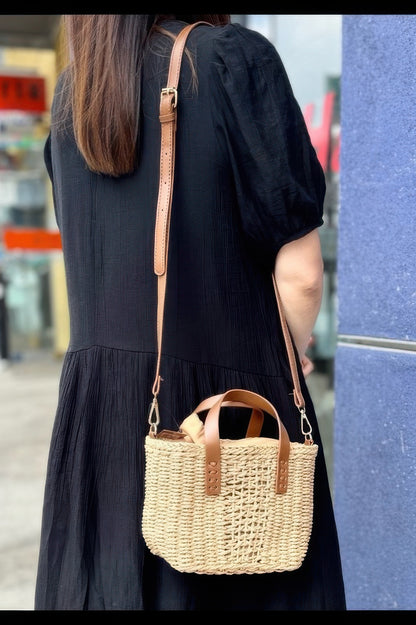 Faux Straw Top Handle Small Tote Bag - Farnelli
