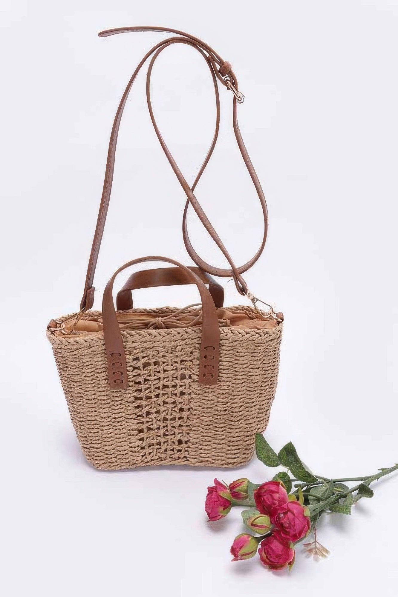 Faux Straw Top Handle Small Tote Bag - Farnelli