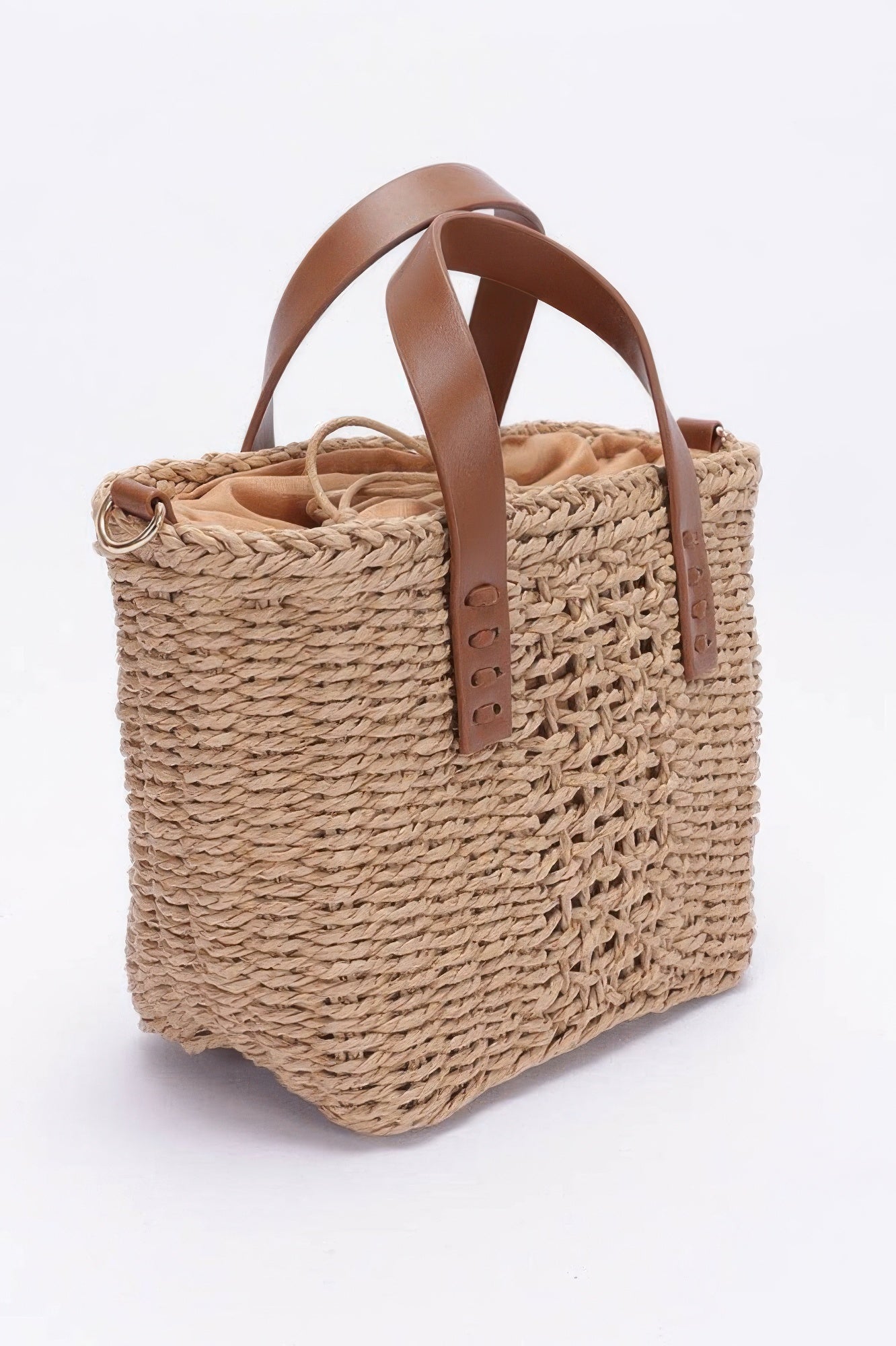 Faux Straw Top Handle Small Tote Bag - Farnelli