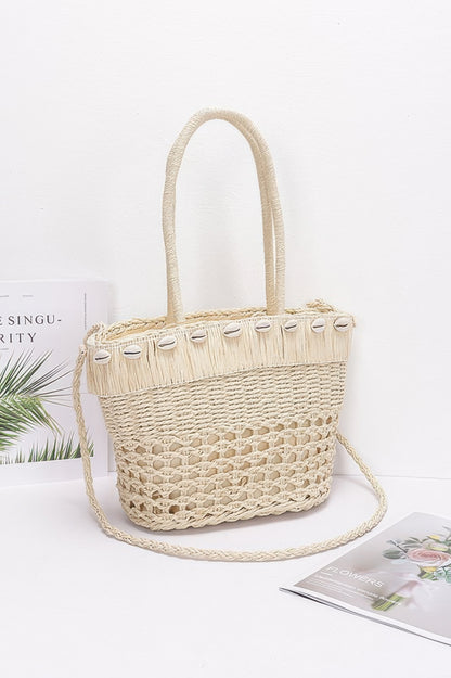 Faux Straw Shell Tote Bag - Farnelli