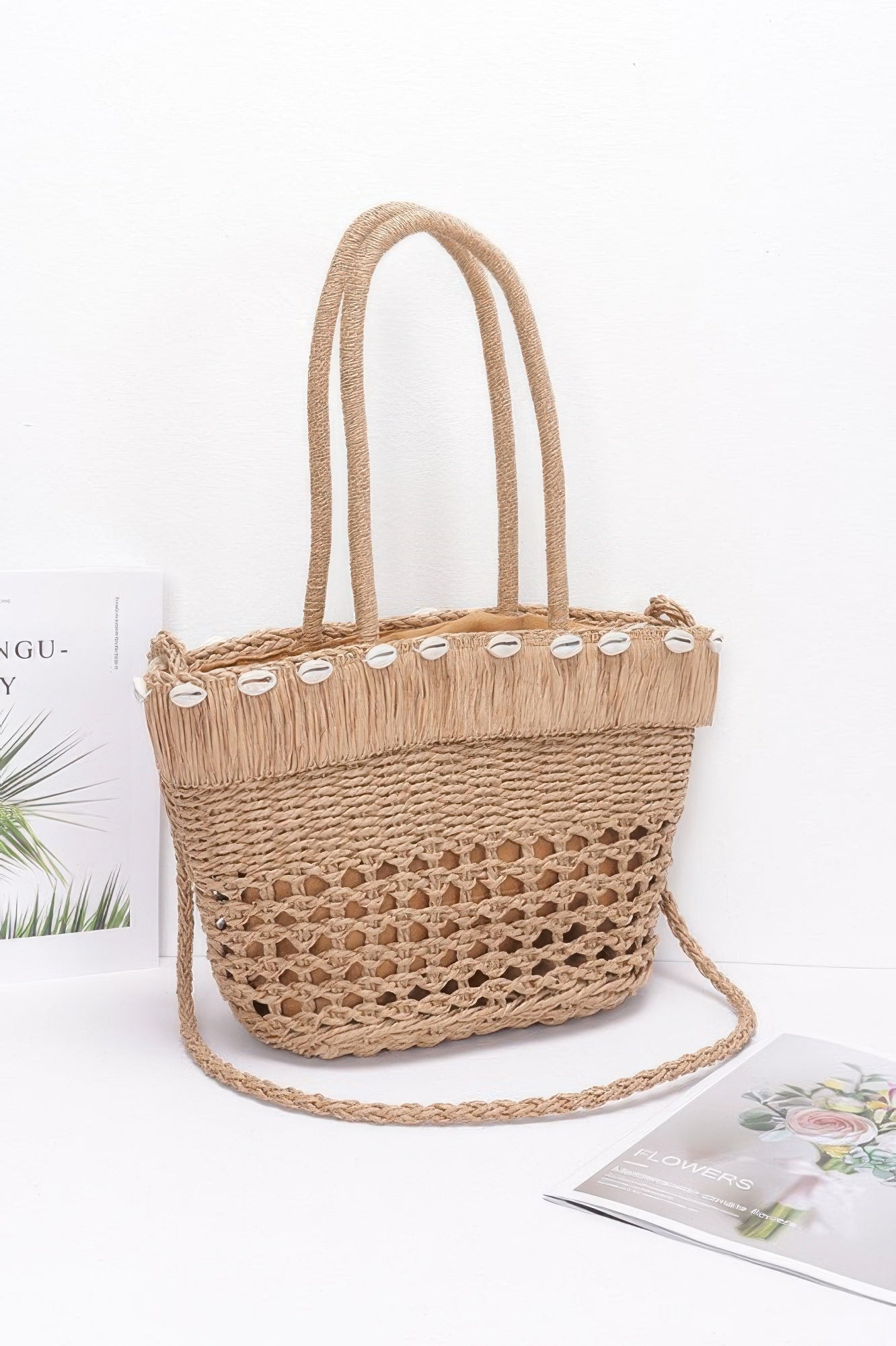 Faux Straw Shell Tote Bag - Farnelli