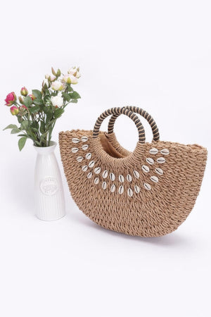 Faux Straw Handmade Shell Embellished Bag - Farnelli