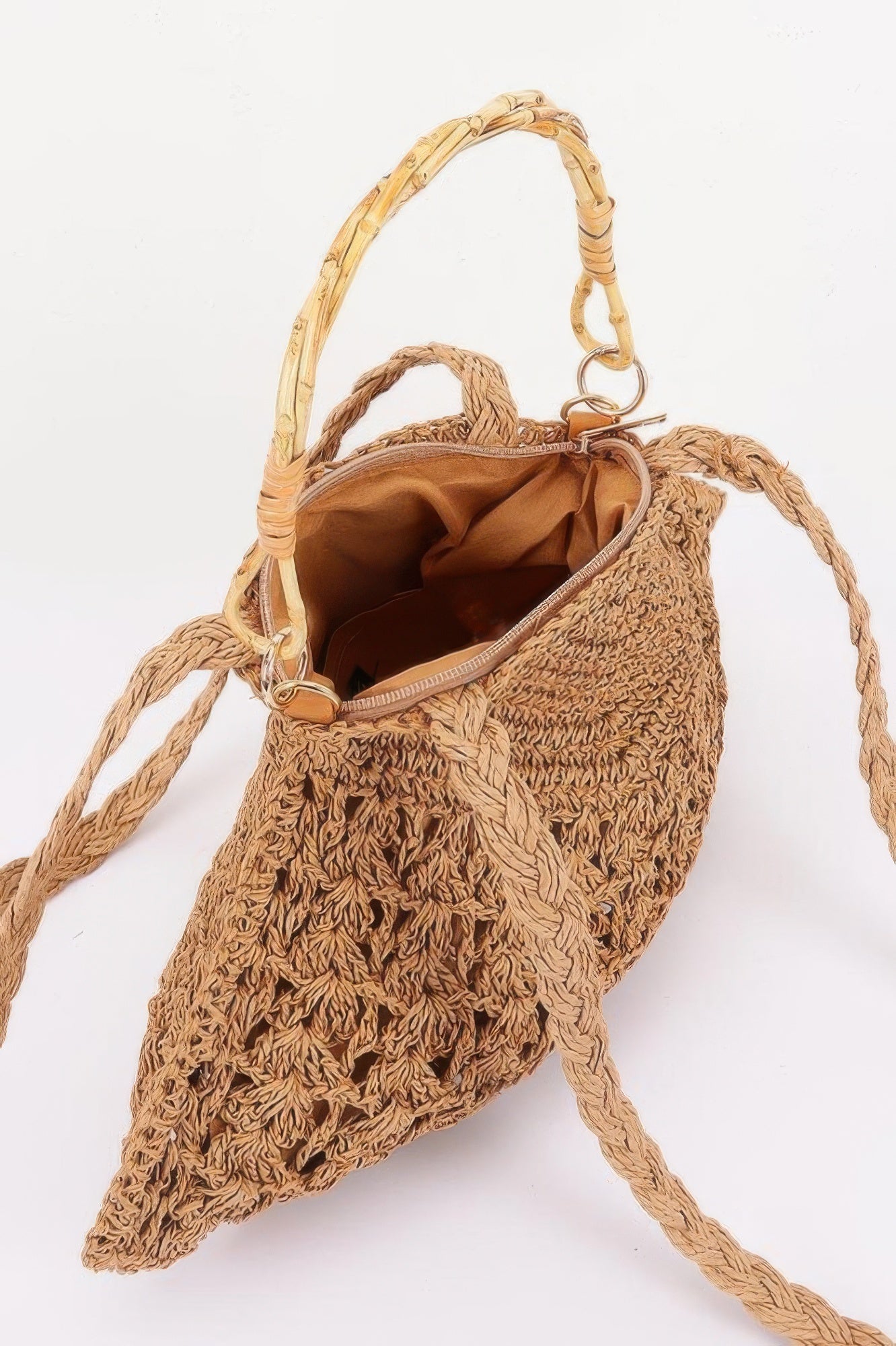 Faux Straw Bamboo Handle Bag - Farnelli