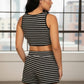 Striped Ribbed Cropped Tank & Shorts Lounge Set - Farnelli