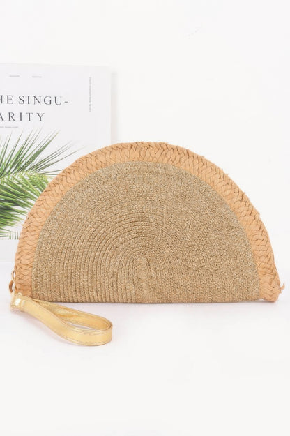 Metallic Faux Straw Clutch - Farnelli